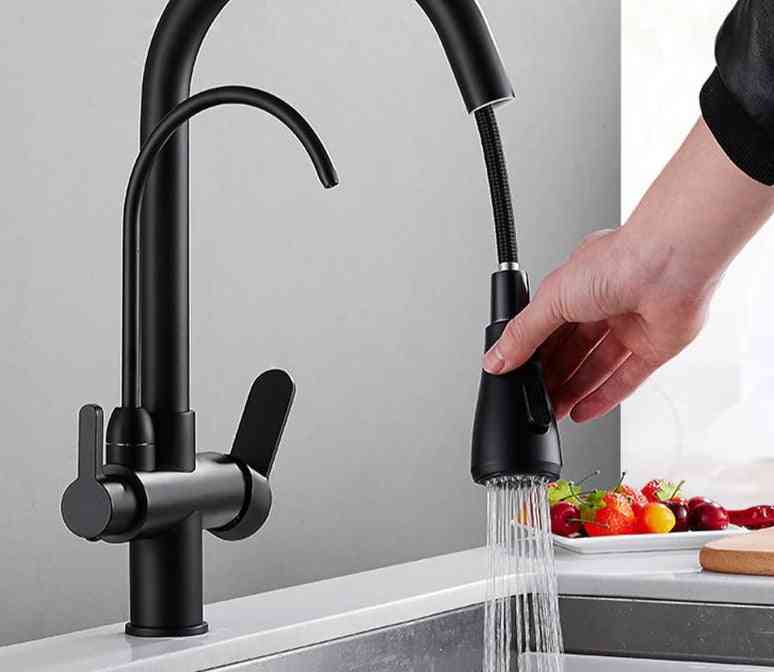 Kitchen Faucet Dual Handle Hot And Cold Drinking Water Pull Out Kitchen Mixer Taps