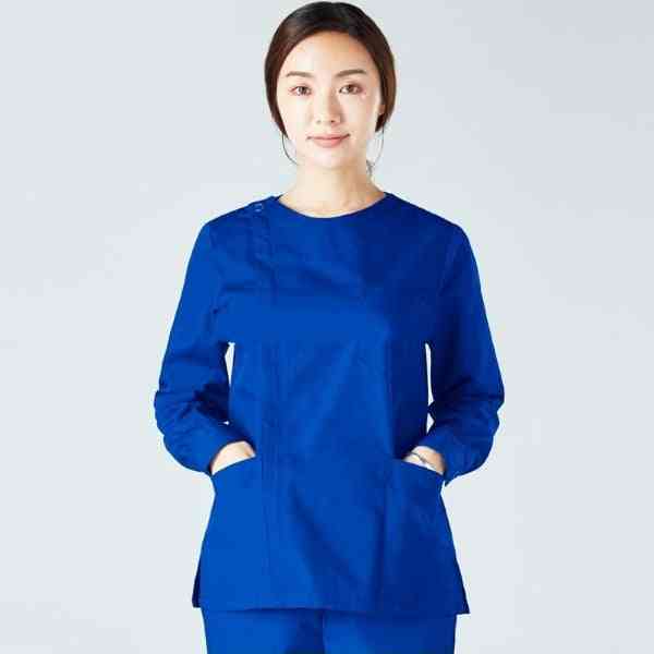 Haut de gommage pour femmes vêtements de travail en coton à manches longues manteau à glissière grandes poches uniforme d'allaitement