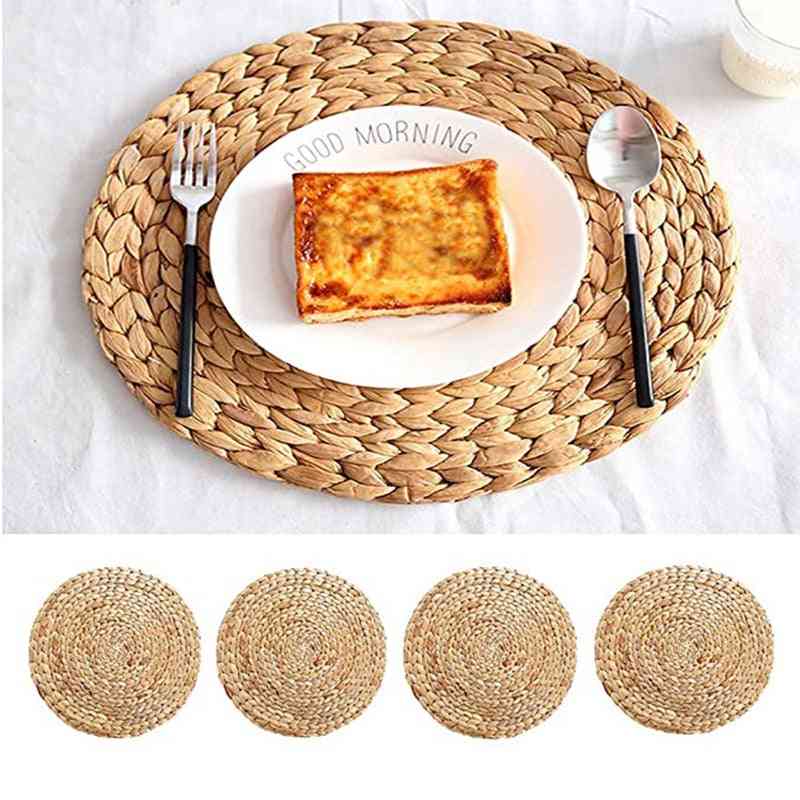 Natural Water Gourd Woven Placemat, Round Rattan Table Mat