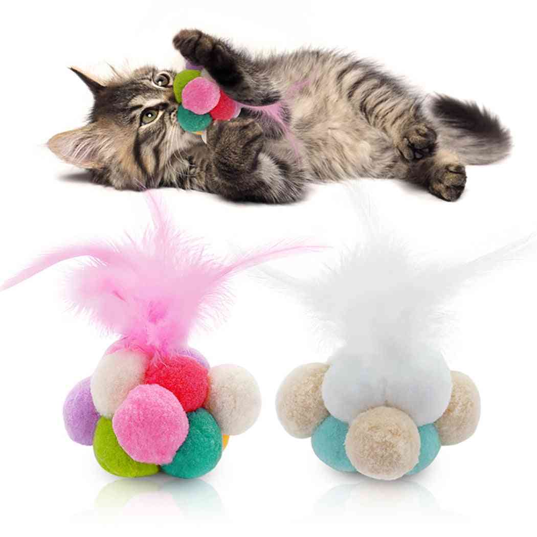 Fashion Creative Cute Faux Feather Bell Cat Plush Ball