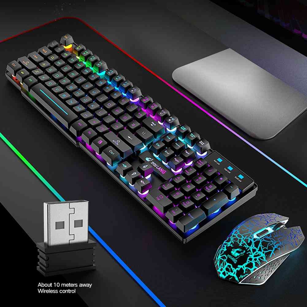 Genopladeligt-trådløst 2.4g, gaming tastatur og mus sæt til bærbar computer