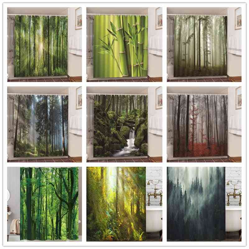 Misty Forest Nordic Style Shower Curtains Set With Hooks ( Set 1)