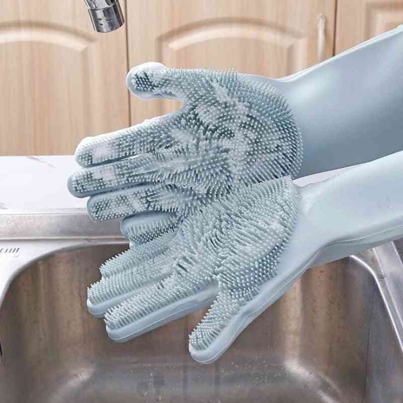 Gants de nettoyage de vaisselle magiques en silicone avec brosse de nettoyage
