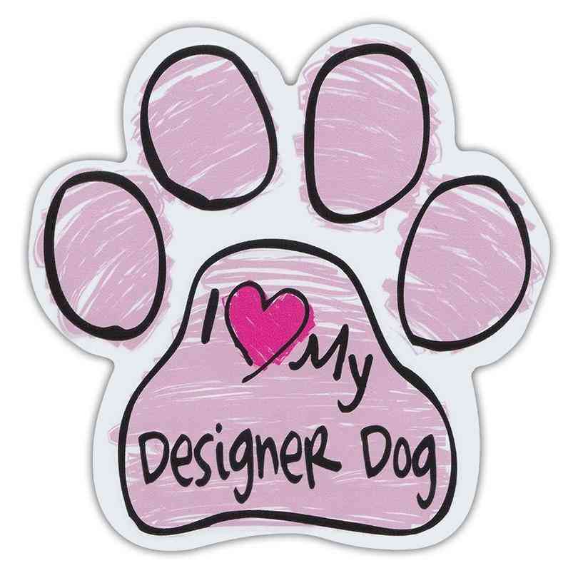 Pink Scribble Paw Magnet Sticker - I Love My Designer Dog