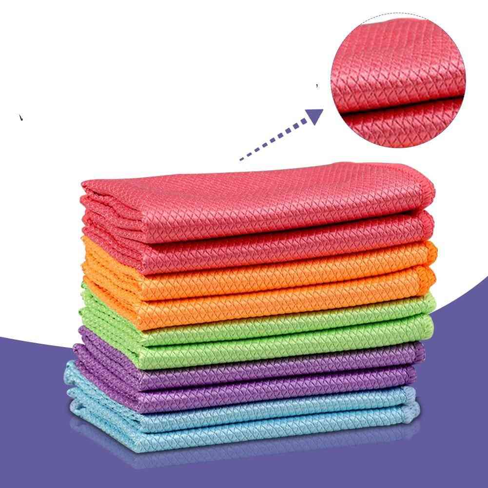 Glass Cleaning Dishcloth Lint Free, Reusable Fish Scale Rag