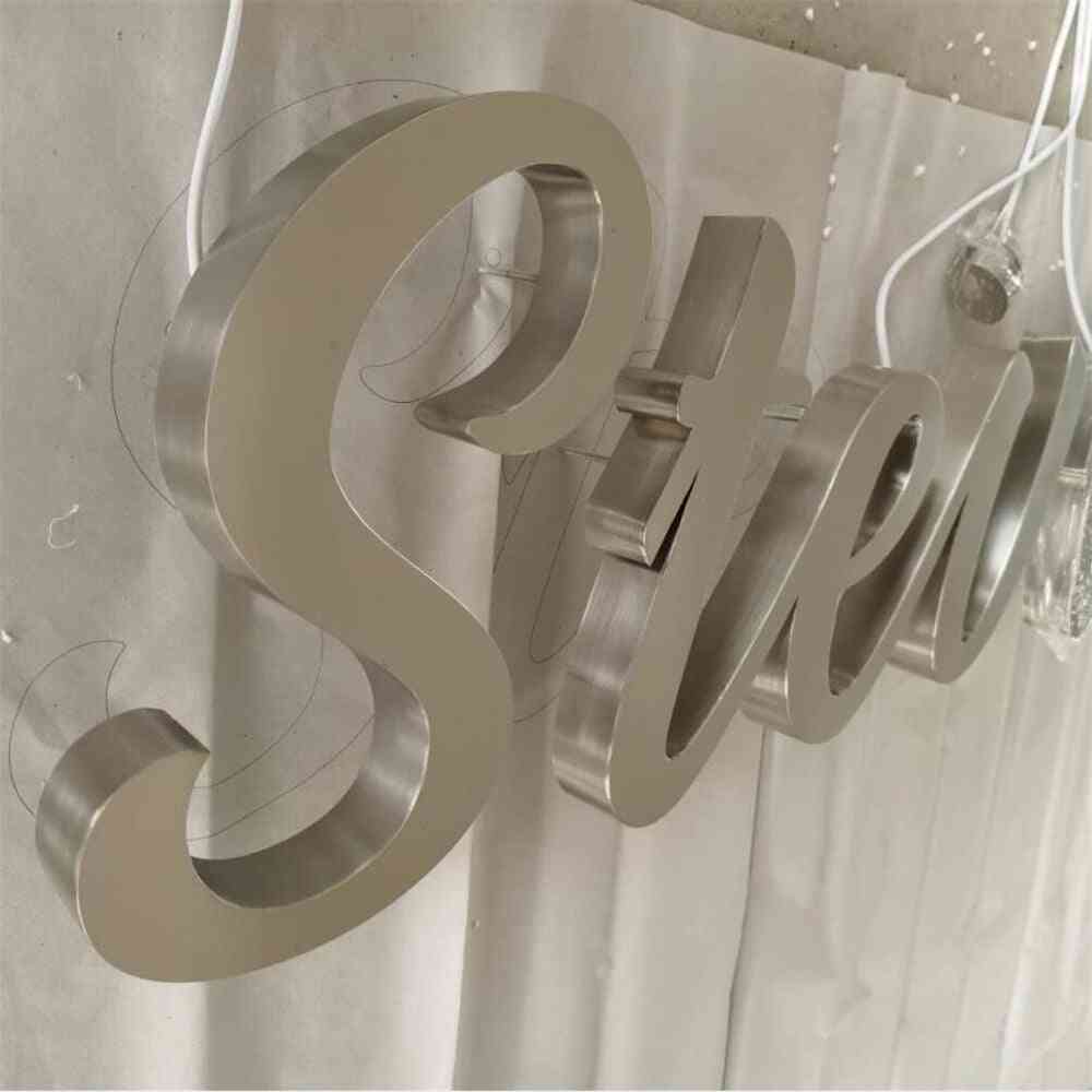 Brushed Stainless Steel Letters, Satin Finish Metal Reverse Shop Name Signs