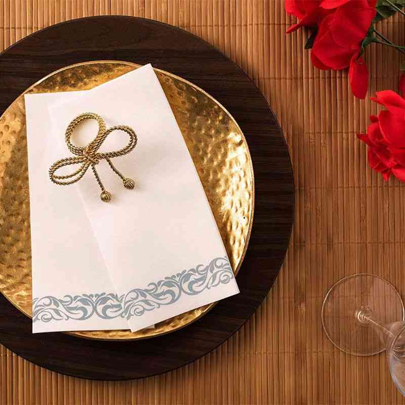Decorative White Hand Towels, Silver Floral Cloth-like Paper Napkins