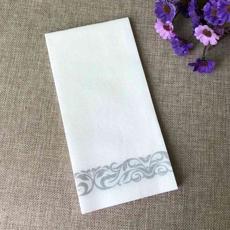 Decorative White Hand Towels, Silver Floral Cloth-like Paper Napkins