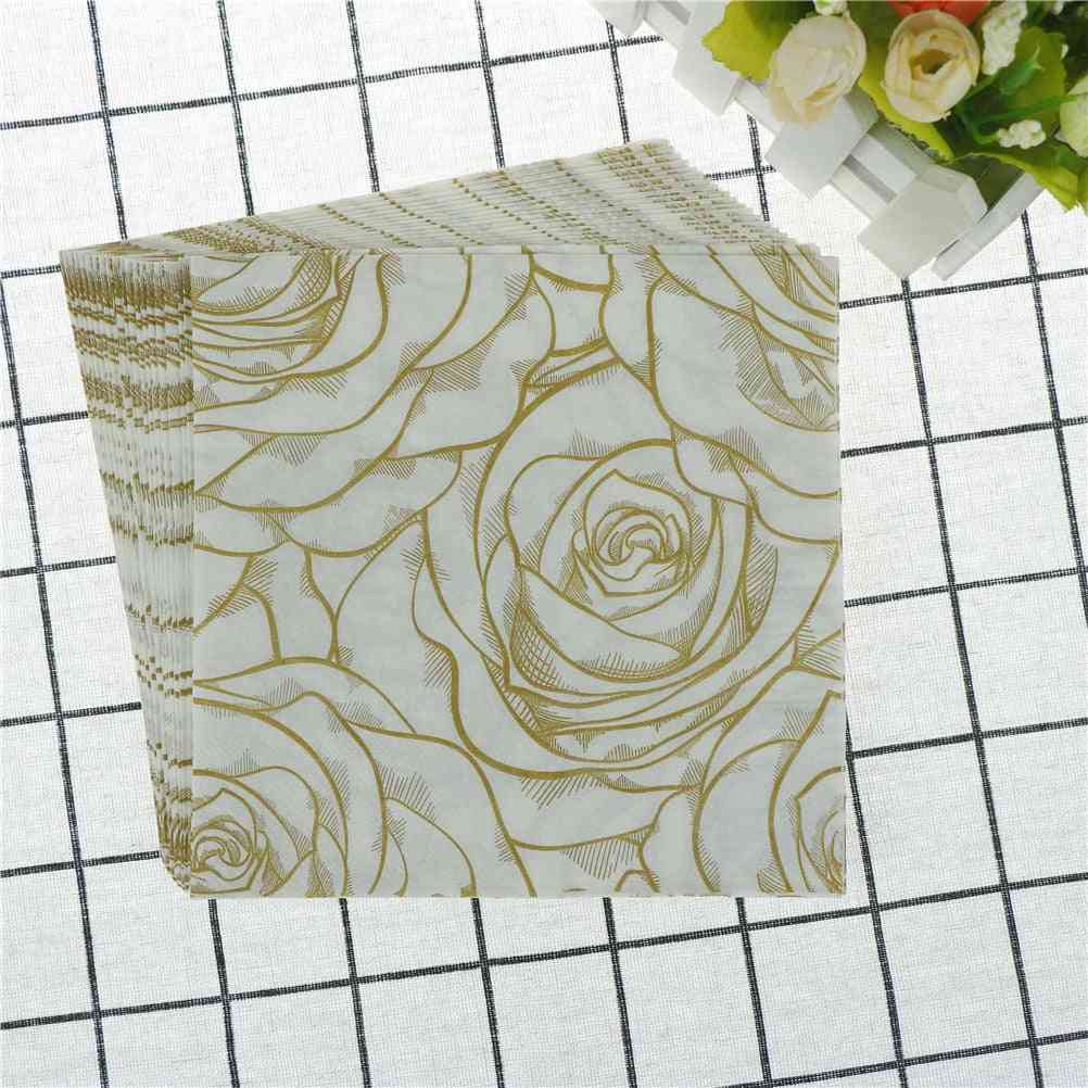 Disposable Golden Rose Floral Flower Theme Paper Napkins