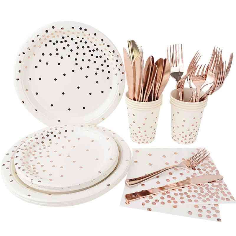 Rose Gold Party Disposable Tableware Paper Cup Plate