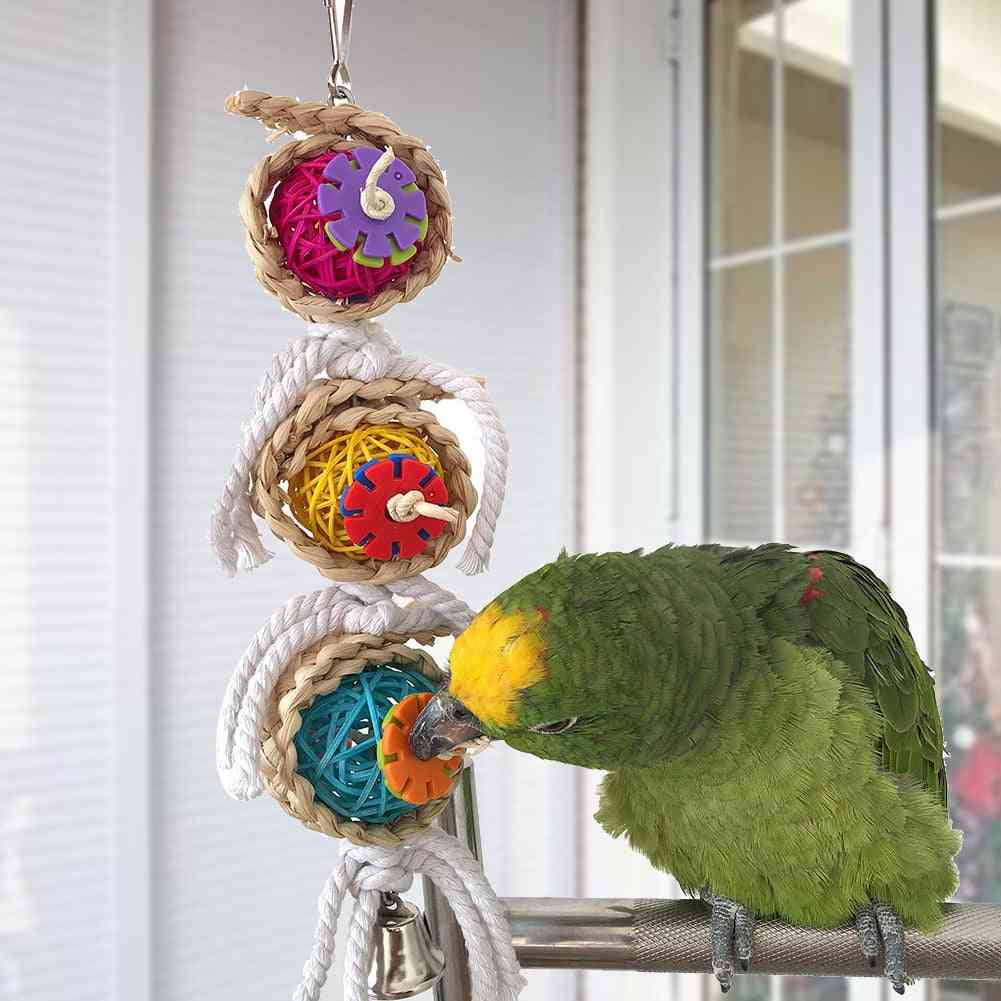 Hanging Cockatiel Parakeet Swing Cage Bird Chew With Bell