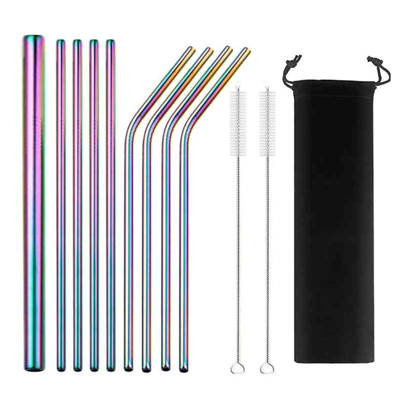 Reusable Metal Drinking Straws With Cleaning Brush Bar Party Accessory