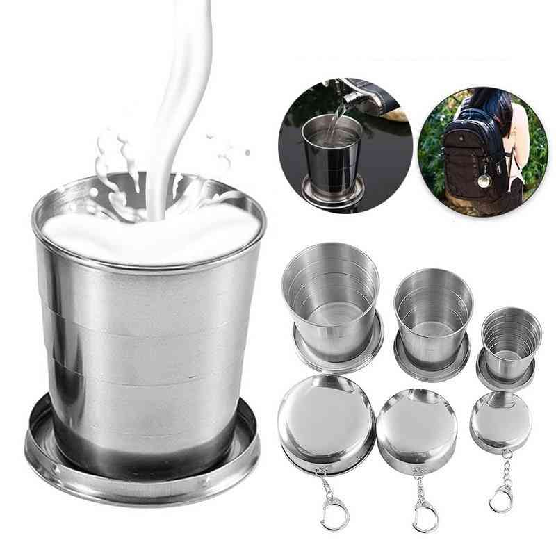 Stainless Steel Folding Cup With Keychain Camping Folding Cups