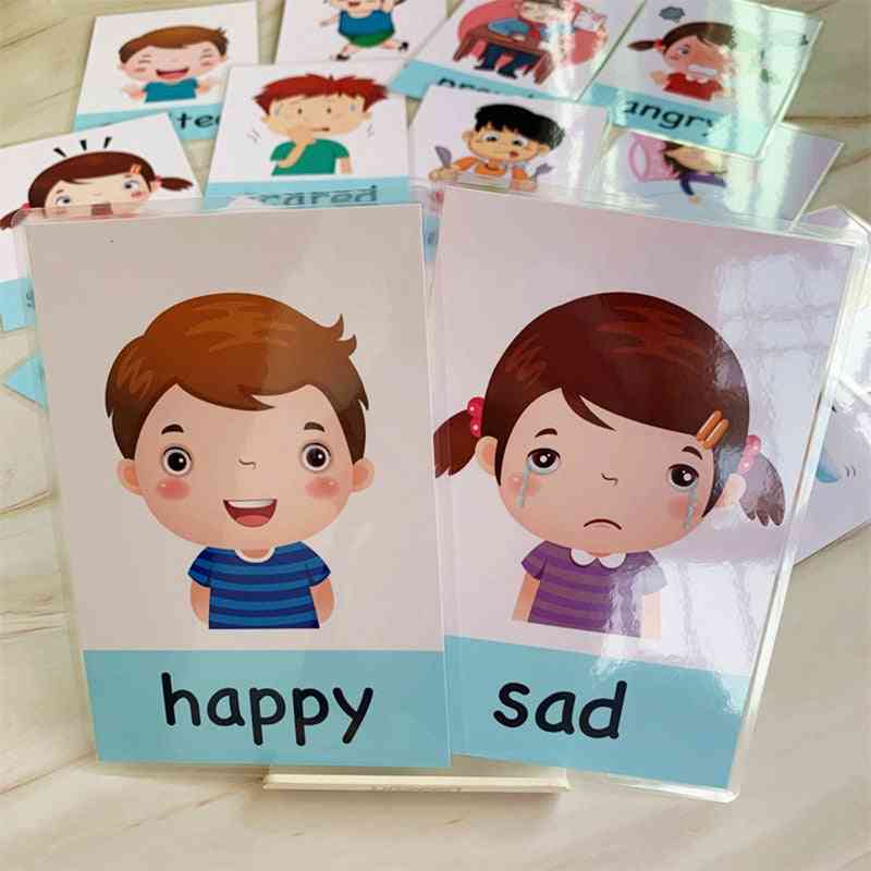 Montessori baba érzelmek tanulási kártya, rajzfilm angol flash kártyák, gyerekek, memória gyakorló játék