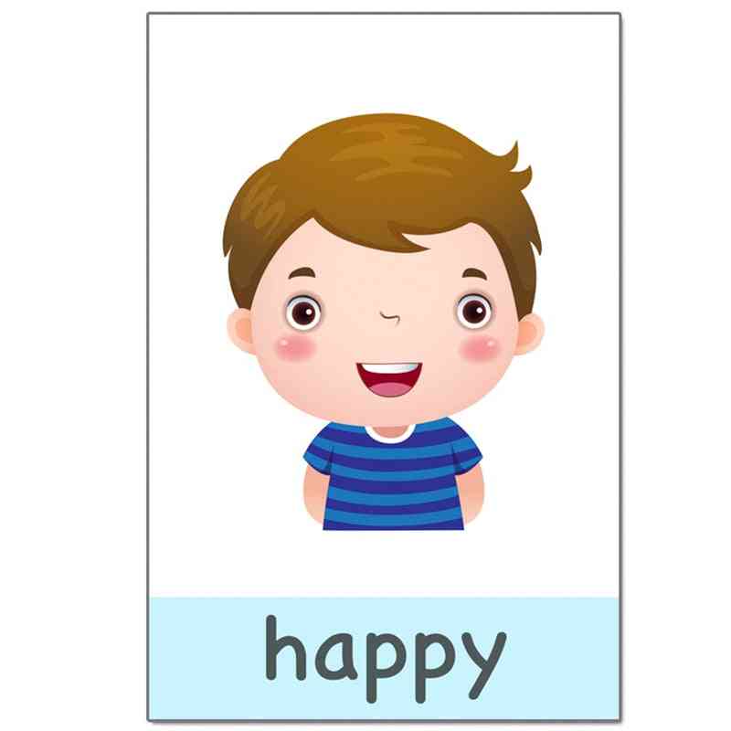 Montessori baba érzelmek tanulási kártya, rajzfilm angol flash kártyák, gyerekek, memória gyakorló játék