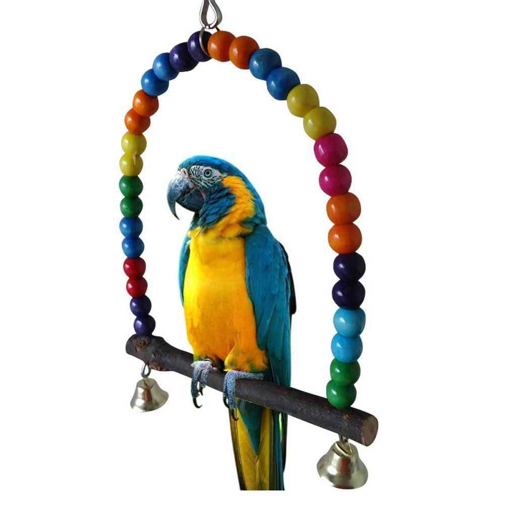 Wooden Parrots Swing Toy Birds Colorful Beads Bird Supplies Bells