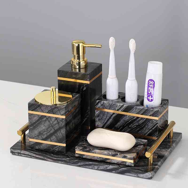 Marble Liquid- Soap Dispenser, Toothbrush Holder, Dish Gargle, Cup Tray Set