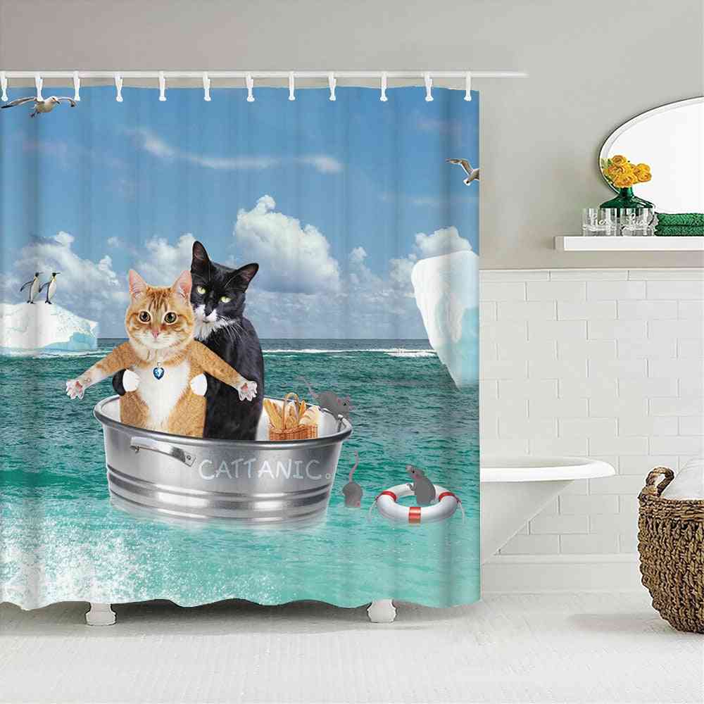 Cute 3d Fabric Cat Shower Curtains - 3