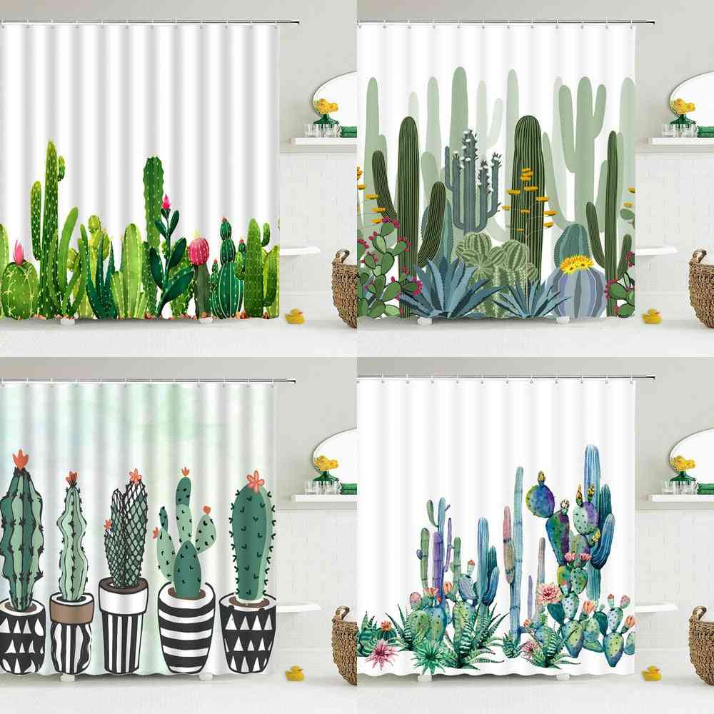 Tropical Plants Cactus Shower Curtains, Set-1