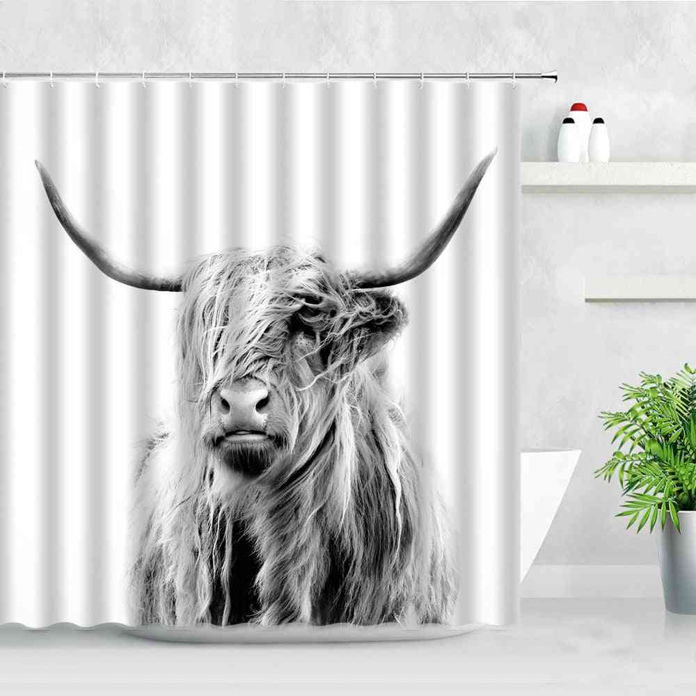 3d Print Nordic Animal Waterproof Fabric Shower Curtains, Set-3