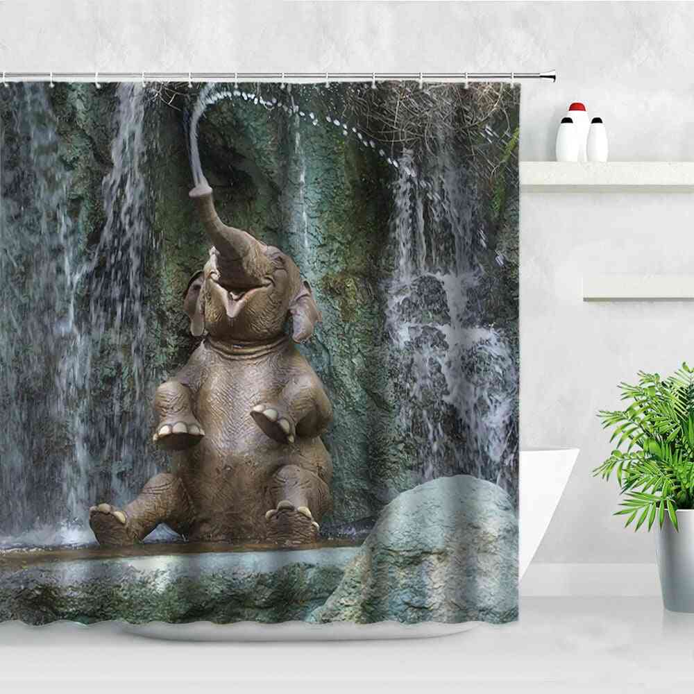 3d Print Nordic Animal Waterproof Fabric Shower Curtains, Set-4
