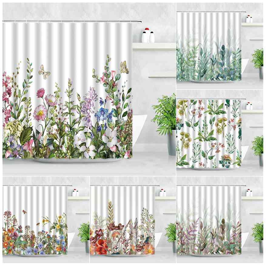 Nordic Modern Natural Floral Shower Curtains Set - 3