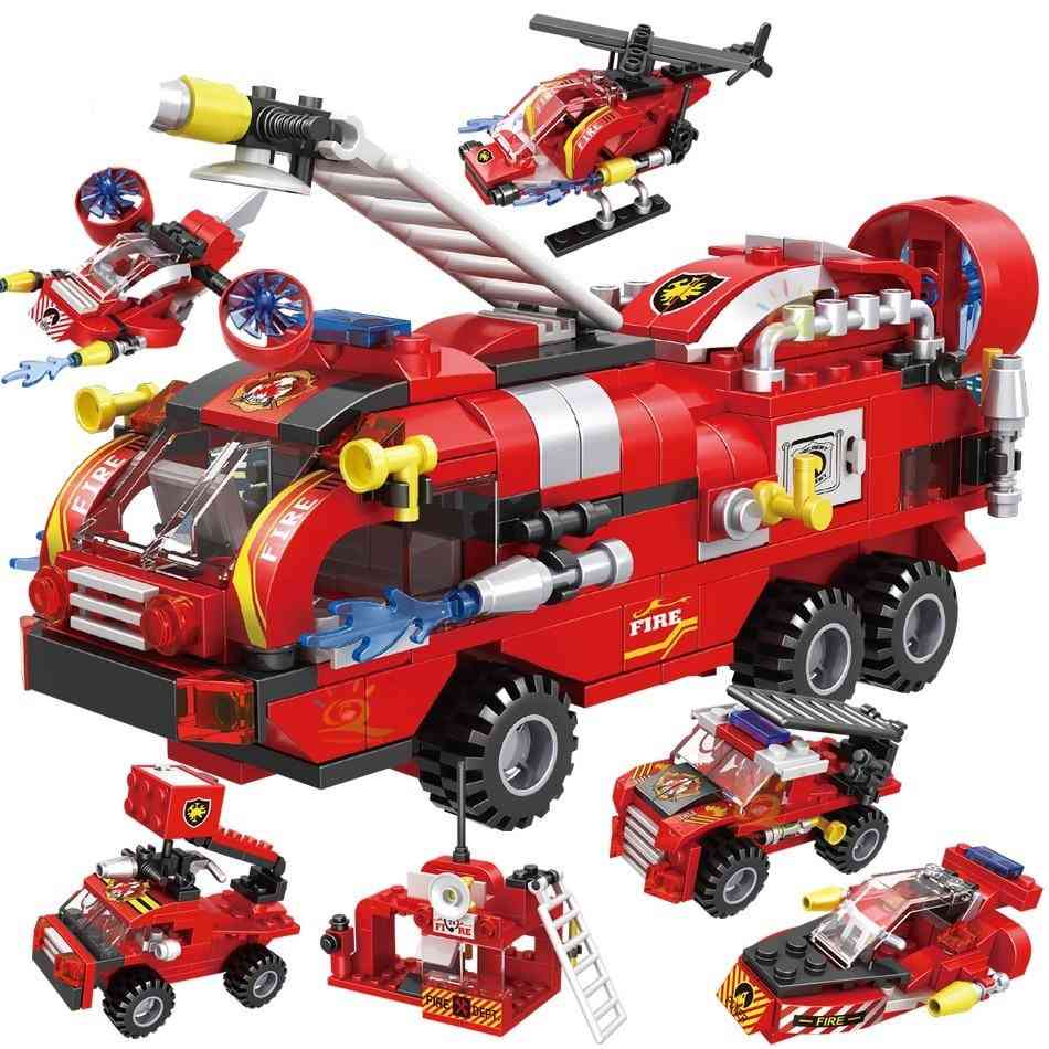6in1 Fire Fighting Trucks, Car, Helicopter, Boat Building Blocks