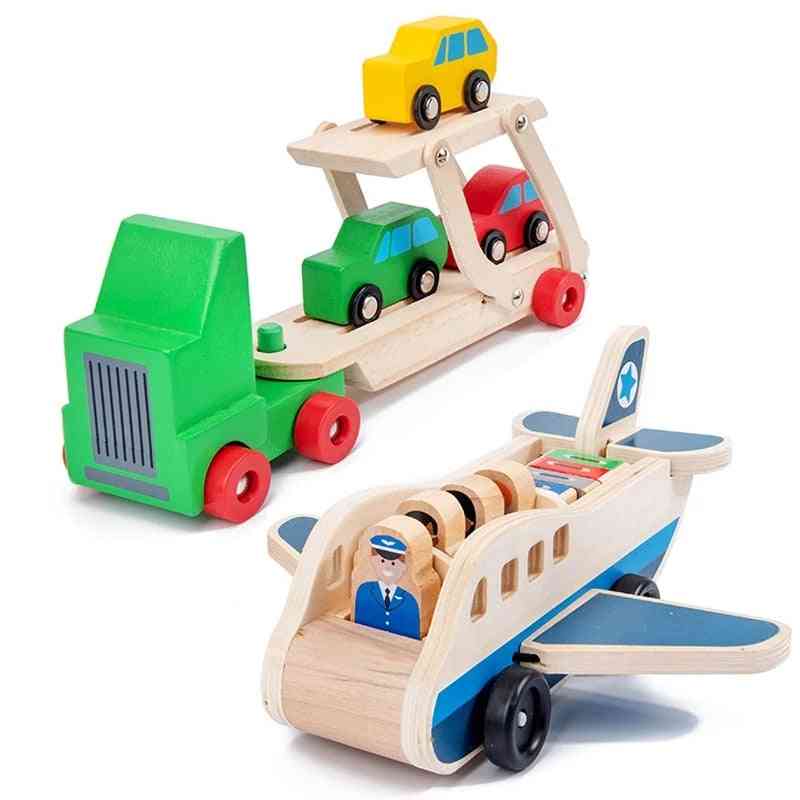 Wooden Double-decker Truck, Airplane Transport Set