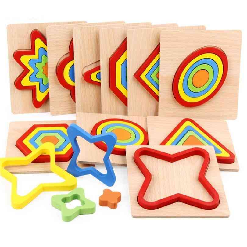 Colorful 3d Wooden Geometric Shapes Cognition Puzzles Board