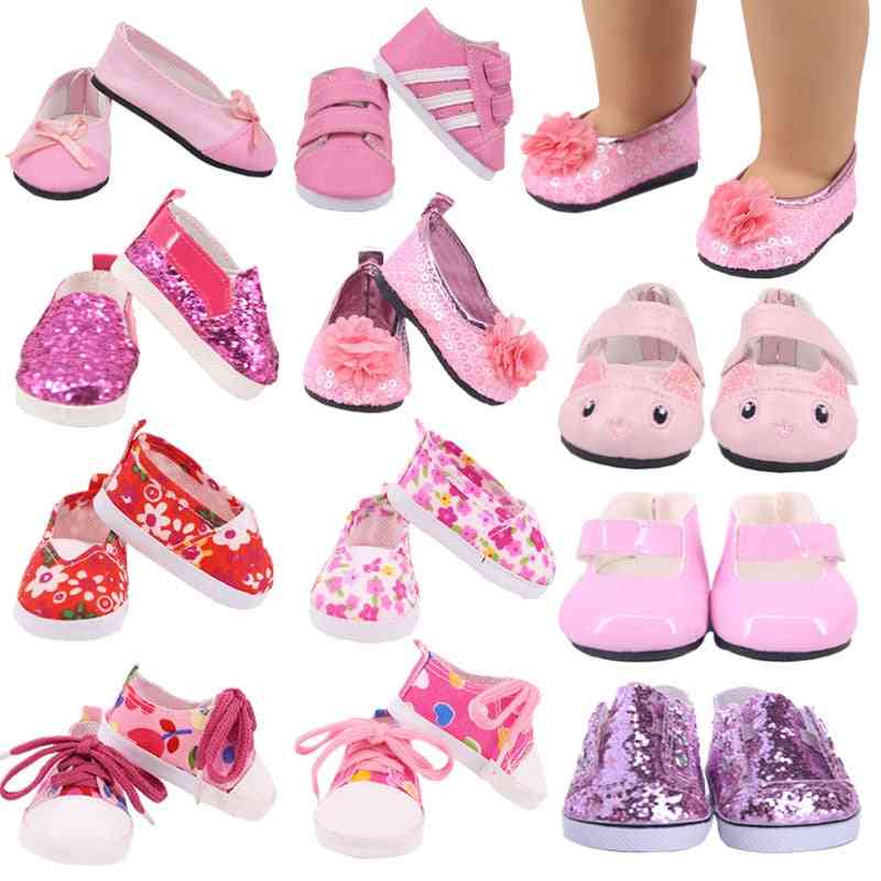Doll Pink Kitty Shoes Canvas Shoes Sneakers Fit 18 Inch American Doll&43cm Baby New Born Doll Clothes Accessories,girls Diy
