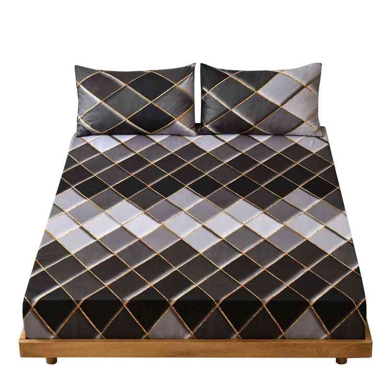 Geometrisk trykt sengetøj med elastisk bomuldsmadrassæt - 1