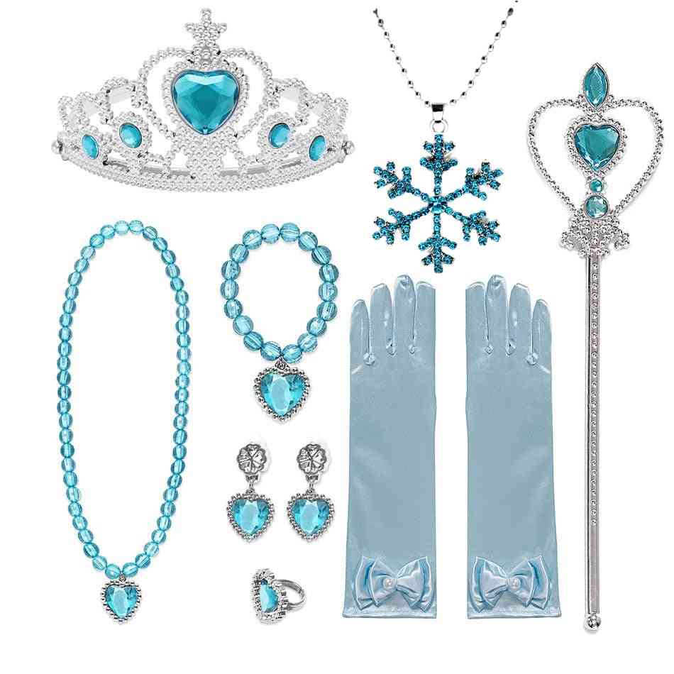 Girls Elsa Accessories Gloves Wand Crown Jewelry Set