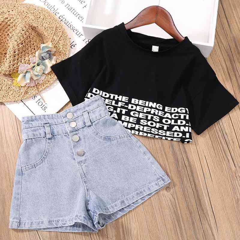 Teenage Clothing Set, Summer Girl Crop Tops / T-shirt & Denim Shorts