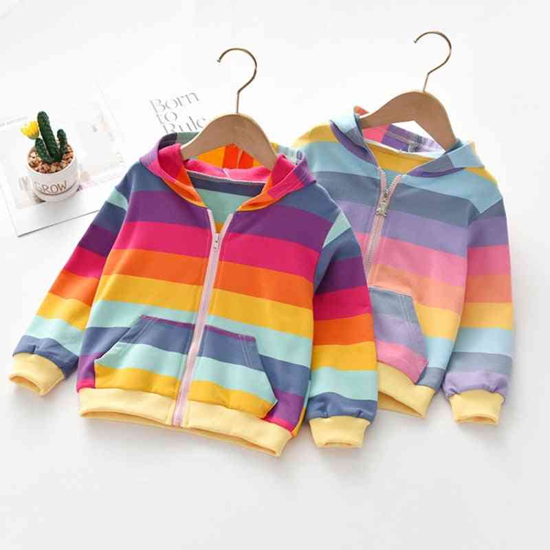 Outerwear Rainbow Striped Casual Hoodie Zipper Sweatshirt