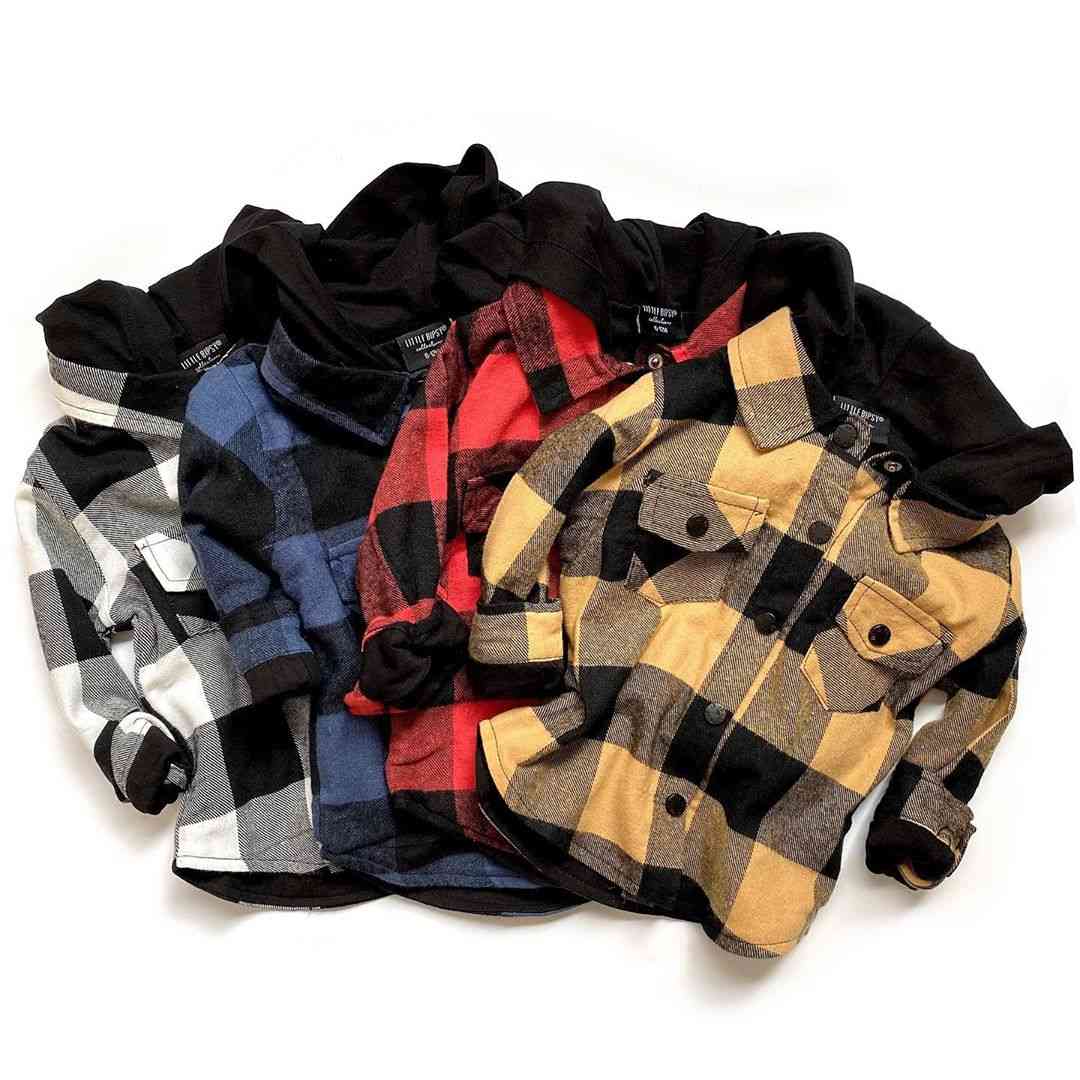 Casual Toddler Hooded, Plaid Print Long Sleeve Button Cotton Sweatshirt