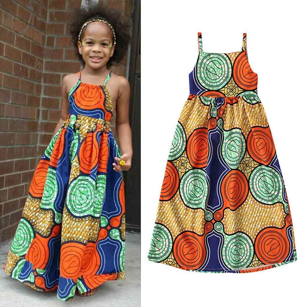 African 3d Digital Print Suspenders Princess Dress