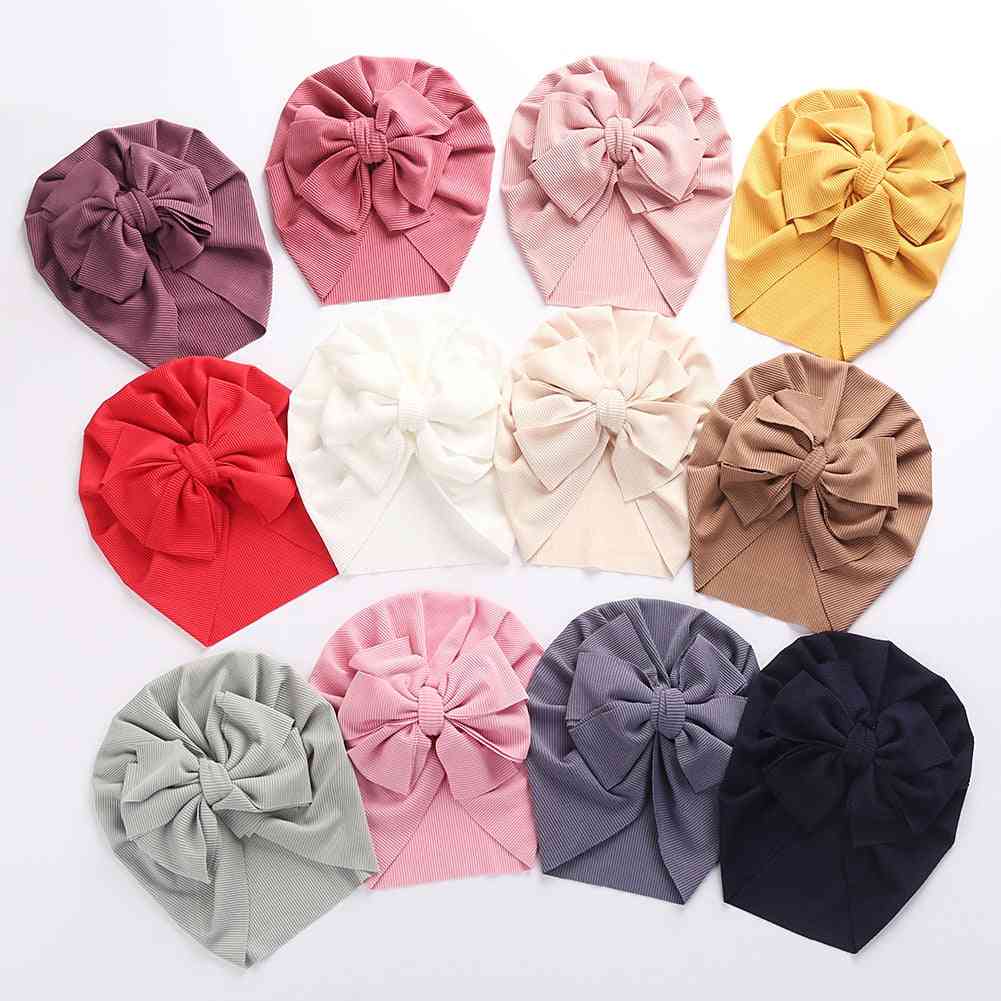 Solid Ribbed Bunny Knot Turban Hats For Baby