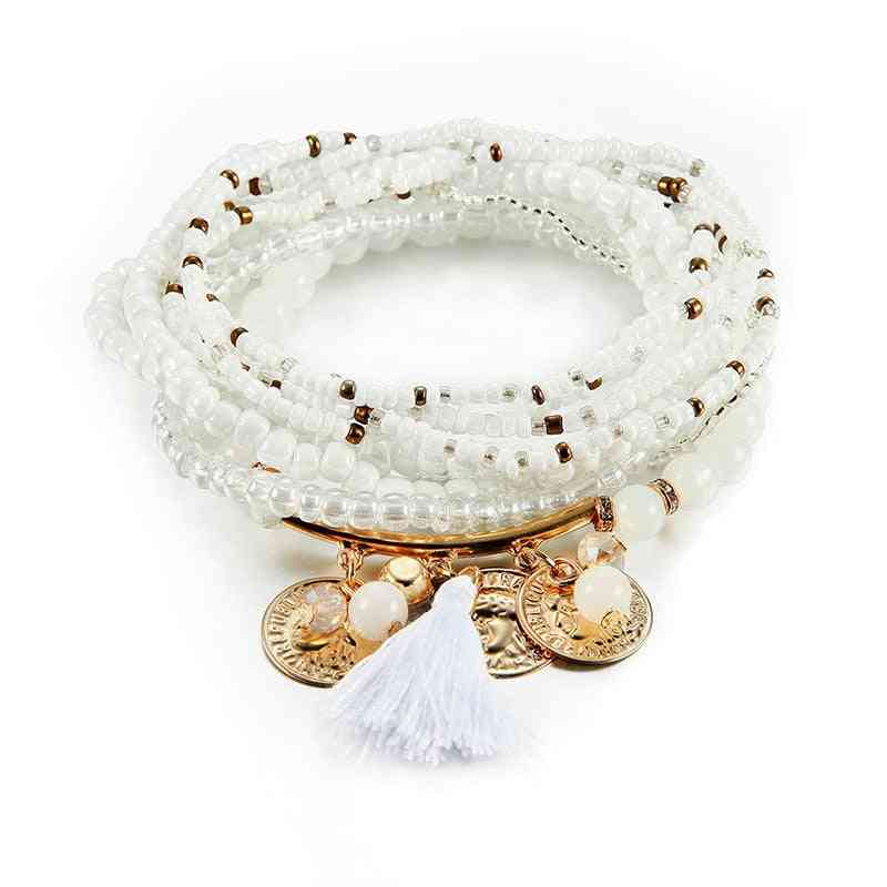 Bohemian Jewelry Multilayer Elastic Set Bracelets / Bangles With Tassel