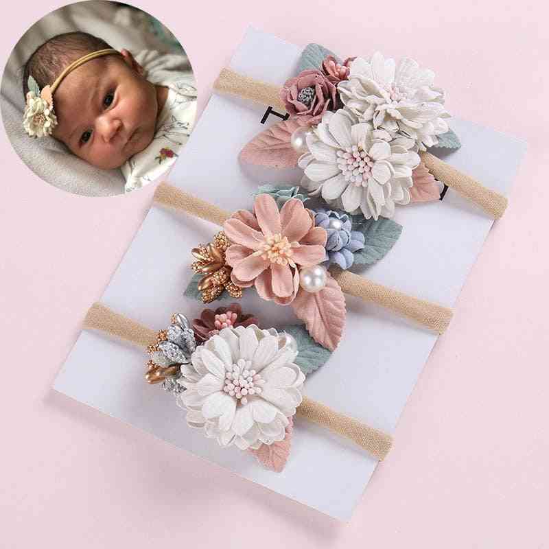 Floral Pearl- Flower Hair Band, Nylon Headwear For Baby