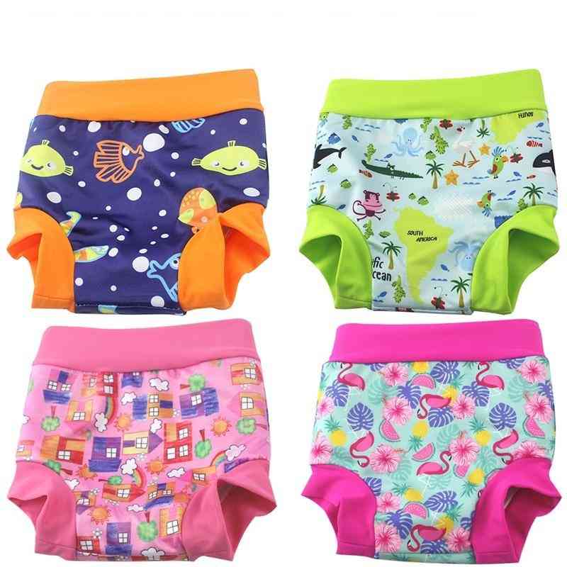 High Waist- Diaper Printed Trunks, Pool Pant Nappies For Kid