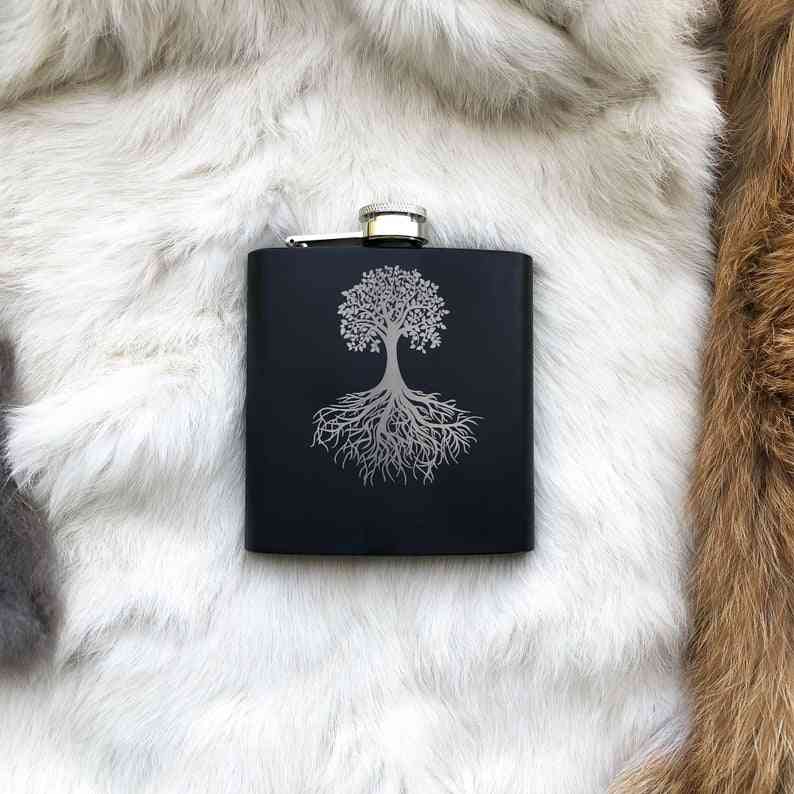 Yggdrasil World Tree- Mat Black Flask