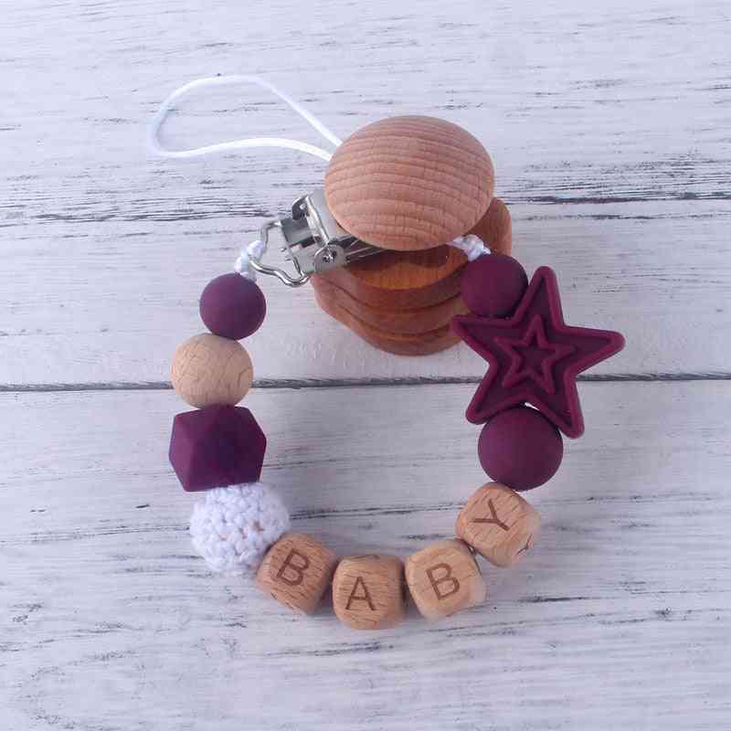 Name Beech Wood Baby Pacifier Clips