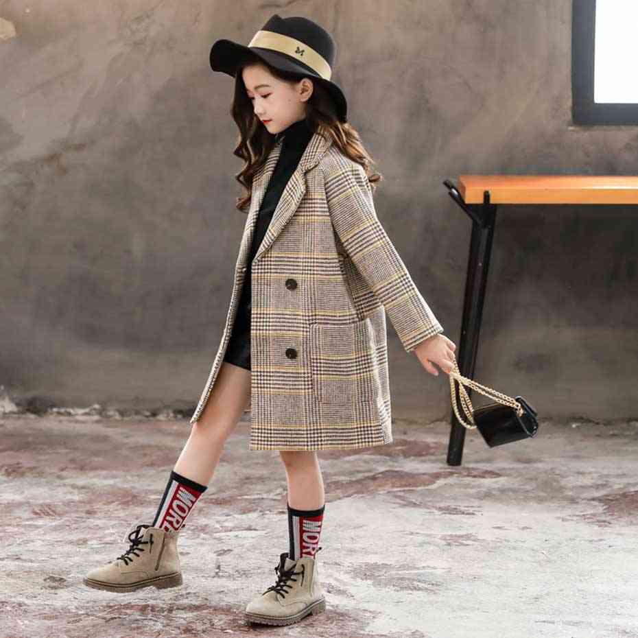 Autumn Winter- Thick Woolen Plaid, Outerwear Jacket For