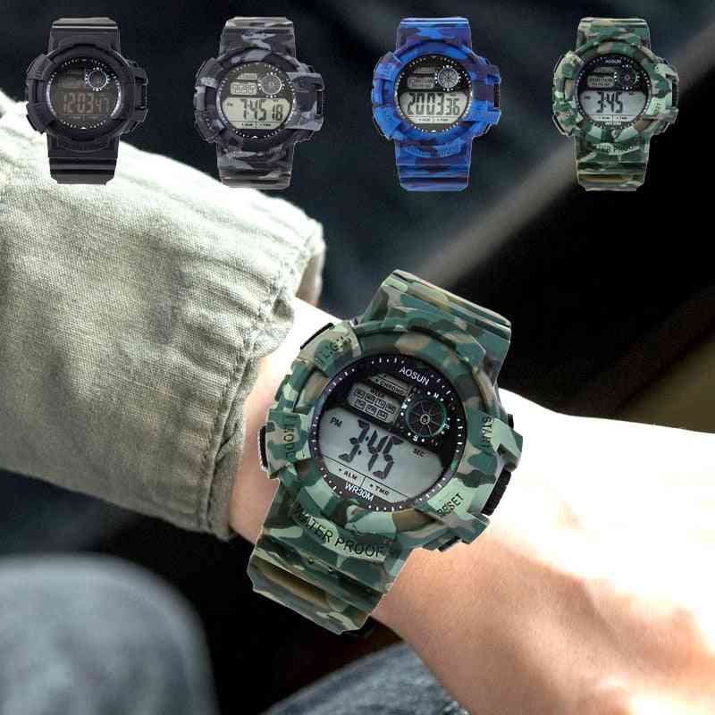 Waterproof- Led Clock Outdoor, Camouflage Military, Wristwatch