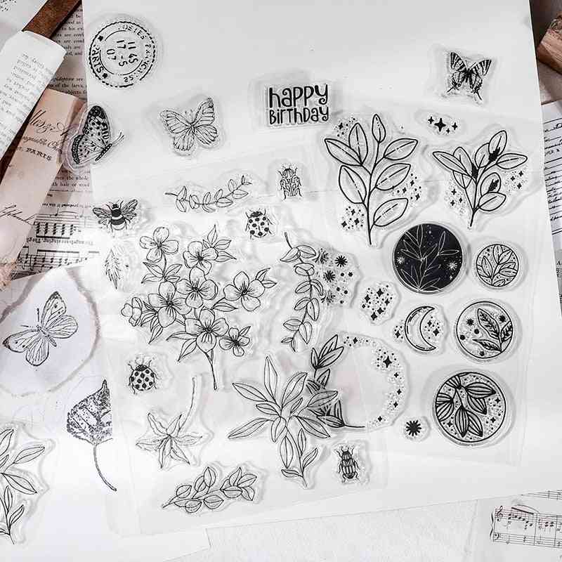 Butterfly, Leaves & Moon Decoration Silicone Rubber Stamps