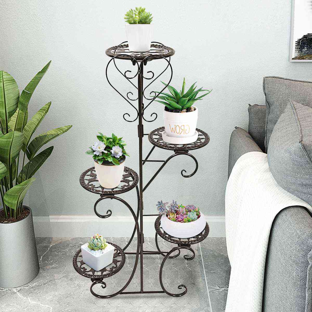 Tiers Wrought Iron Plant Stand Flower Shelf For Rack Balcony