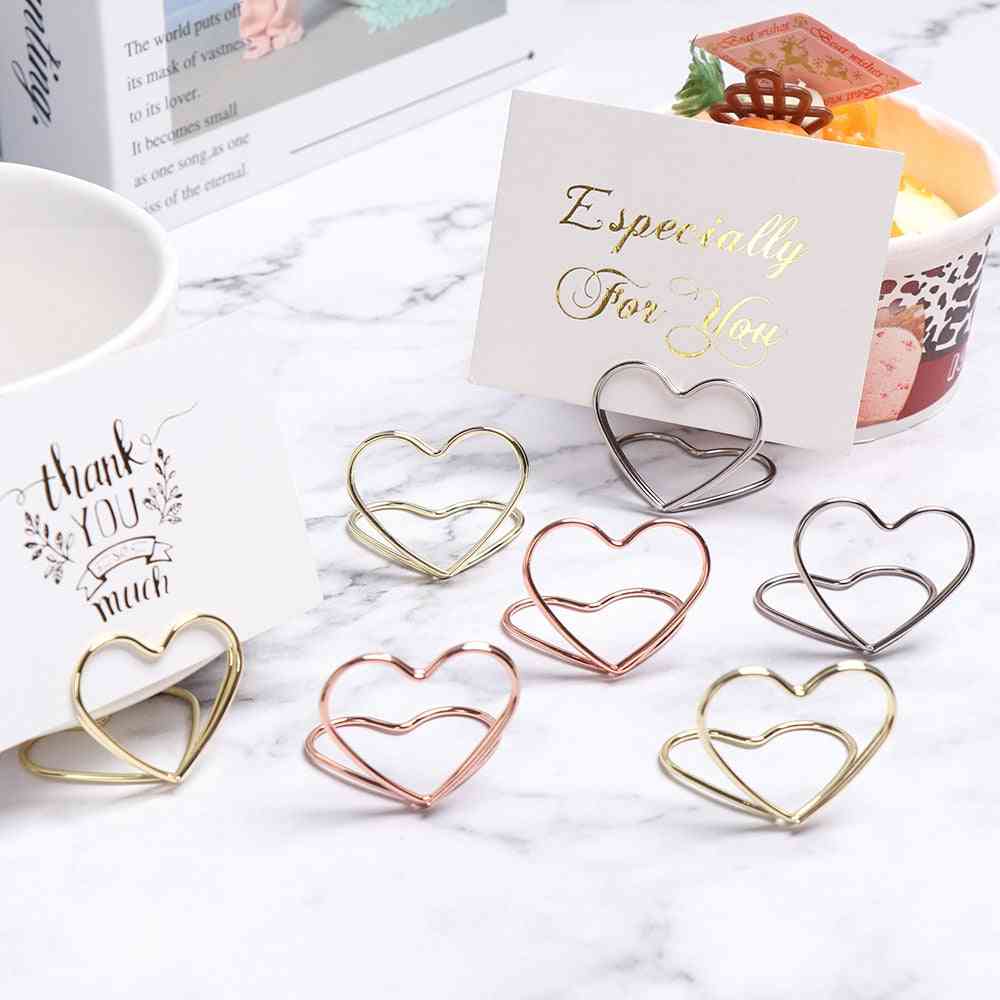 Romantic Heart Shape Metal Photo Clips, Wedding Place Card Holder