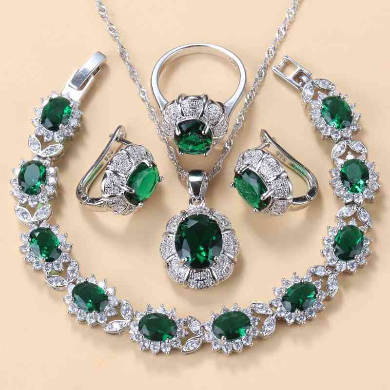 Sterling Zircon Charm Necklace And Earrings Jewelry Sets