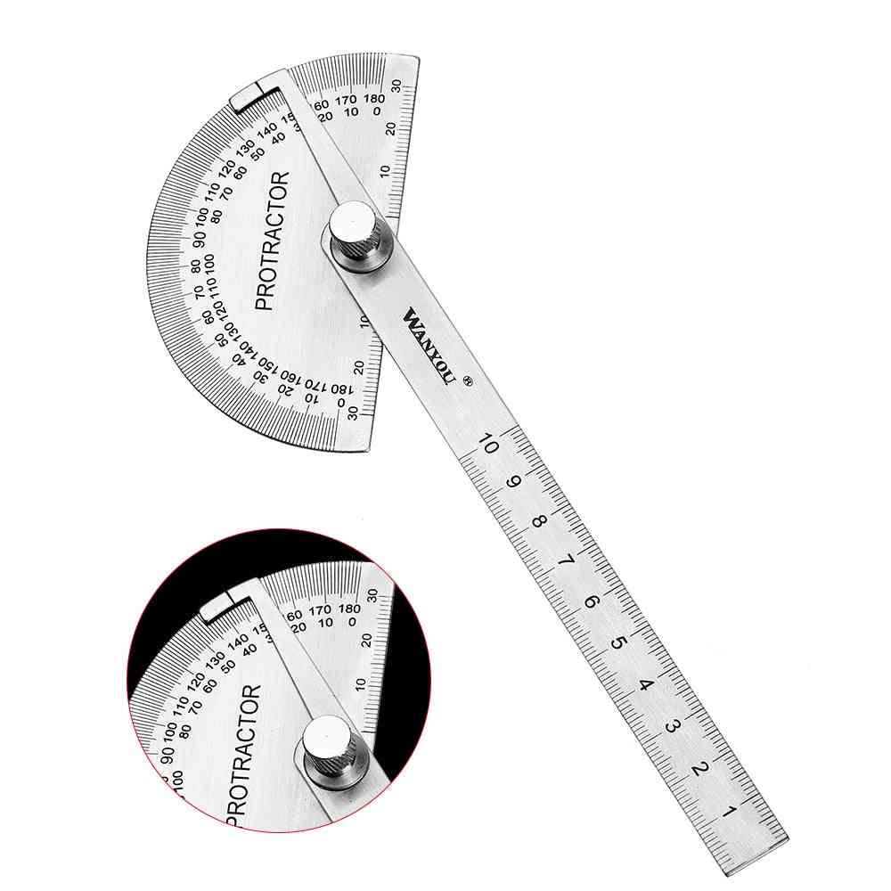 180 Degree Protractor Stainless Steel Angle Gauge Round Head Caliper Measuring Ruler Tool