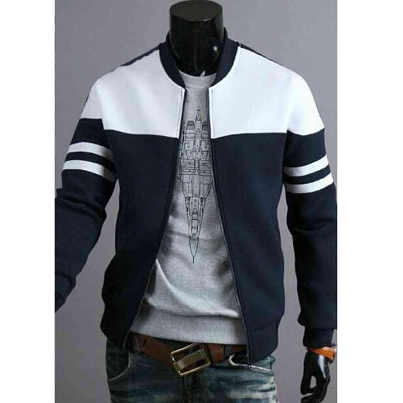 Coat Outerwear Striped Patchwork Sportswear For Male Stand Collar Slim Coat
